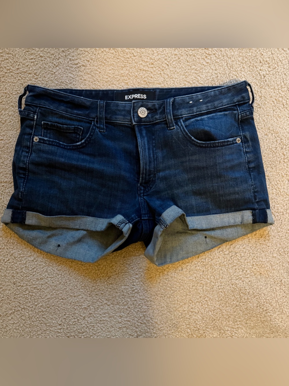 Express Women's Dark Blue Denim Shorts - Classic Rolled Hem